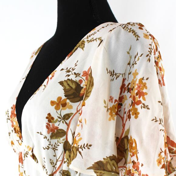 Reformation Shayla Bella Cream Floral Print V-Neck Dress 6 NEW Short Sleeve Maxi - Picture 3 of 8